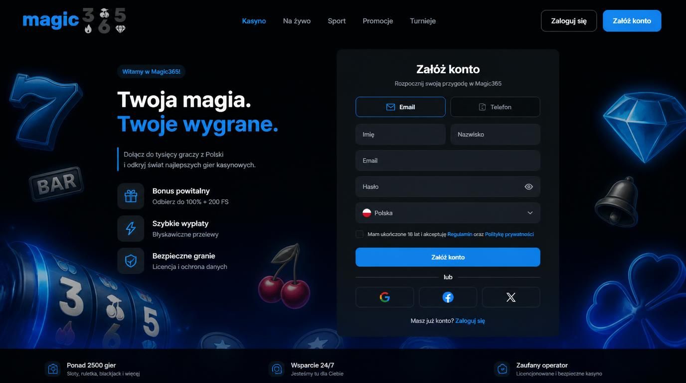 Nowy gracz w Magic365 ekran rejestracji w Polsce
